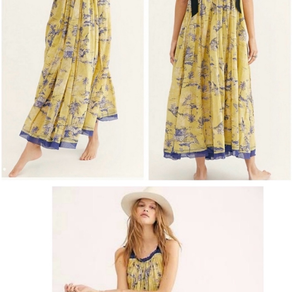 Free People Yellow and Blue Maxi Dress